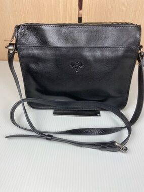 Patricia Nash Black Leather Crossbody Bag Adjustable Strap Zip Top EUC